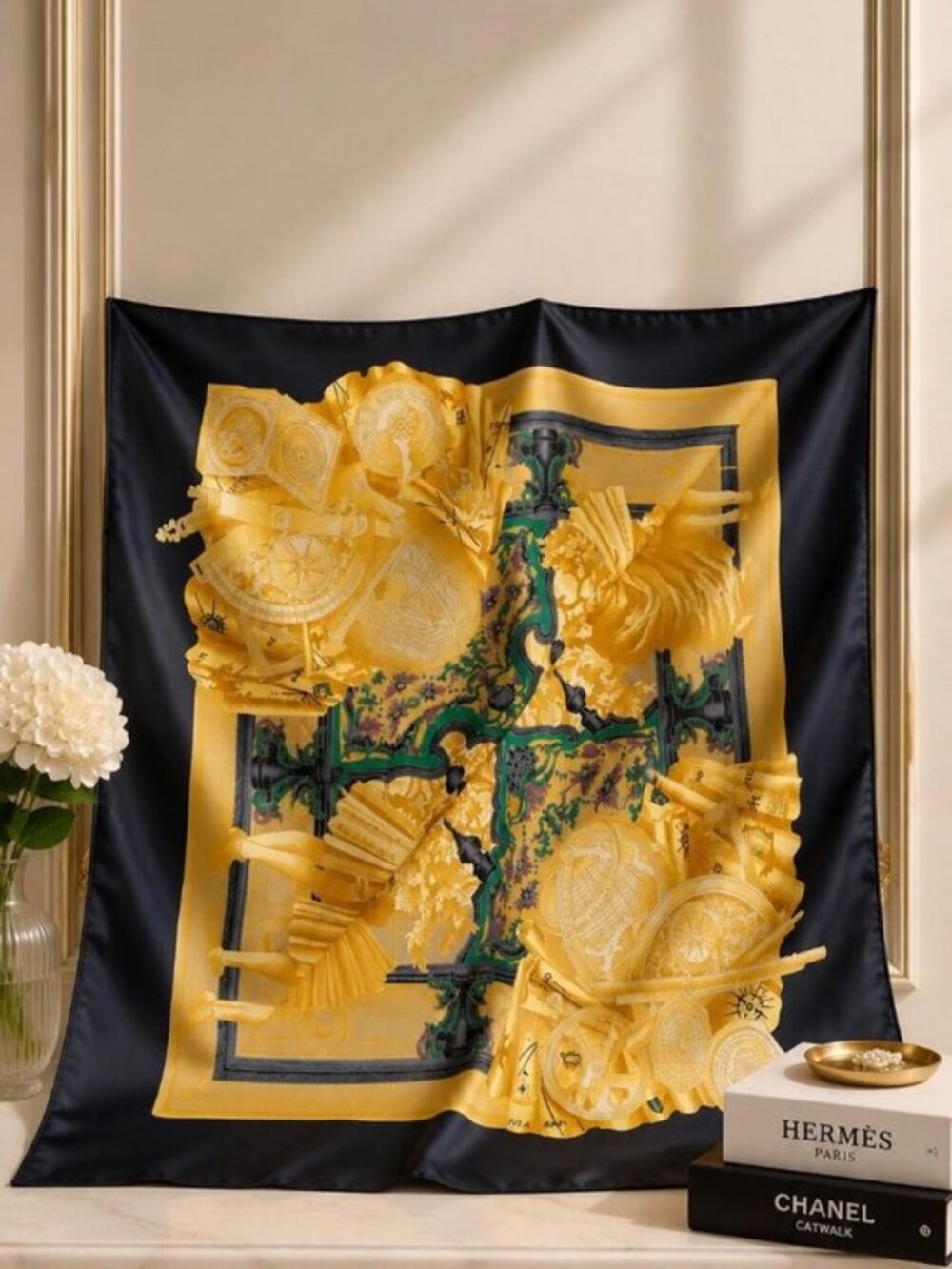 Authentic Hermès Planisphère Carré 90 Silk Scarf Black Gold France Luxury Design